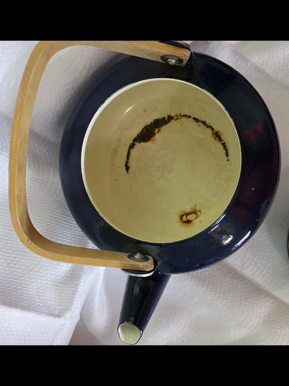 Dark Blue Ceramic Teapot with Wooden Handle and Knob